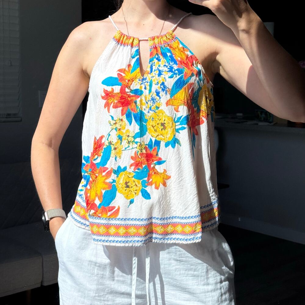 Freemarket by Flying Tomato Tropical Floral Halter Top M Boho Rayon Resort Tank